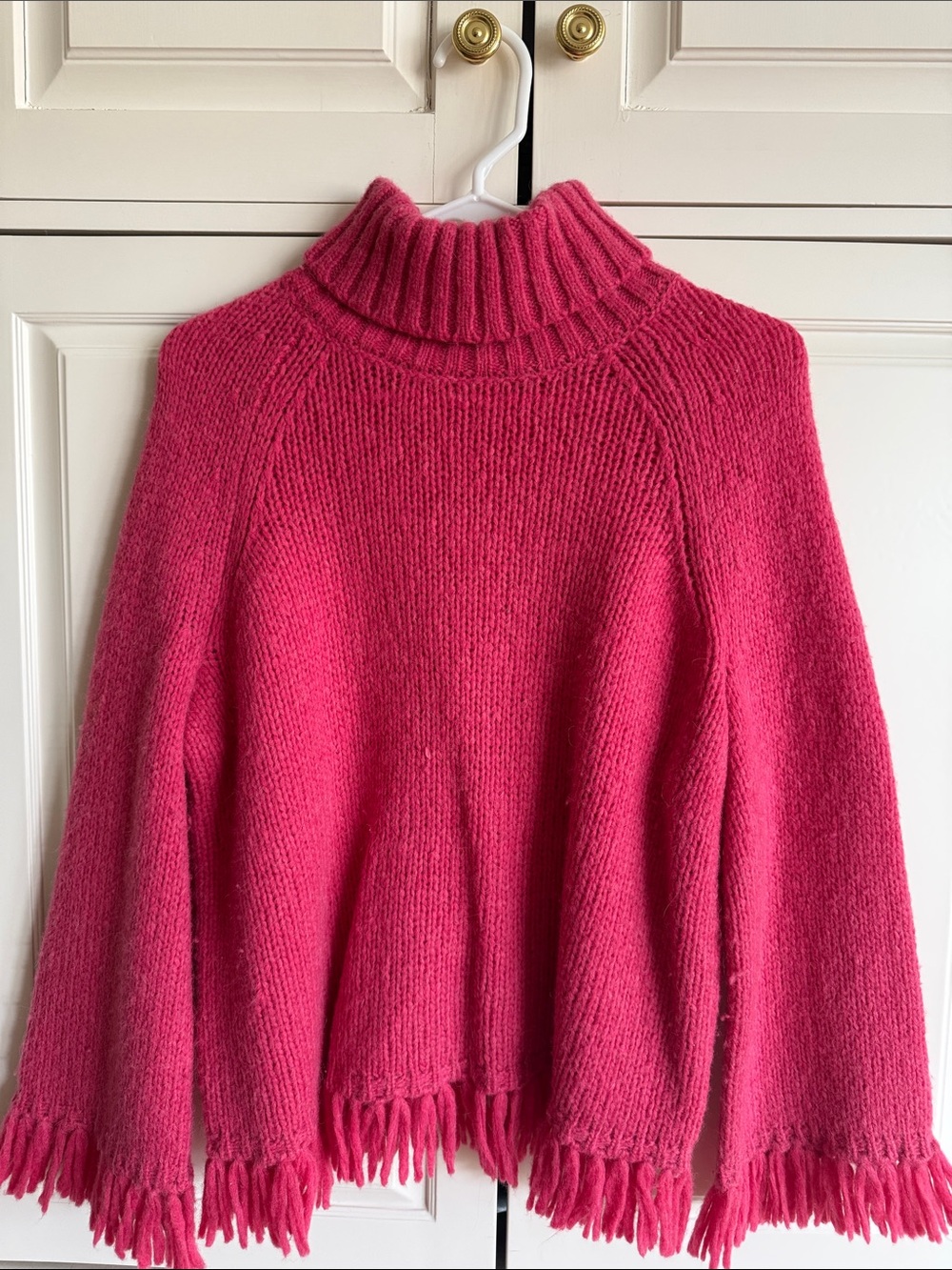 Tory Burch Hot Pink Fringe Hem Turtleneck Sweater